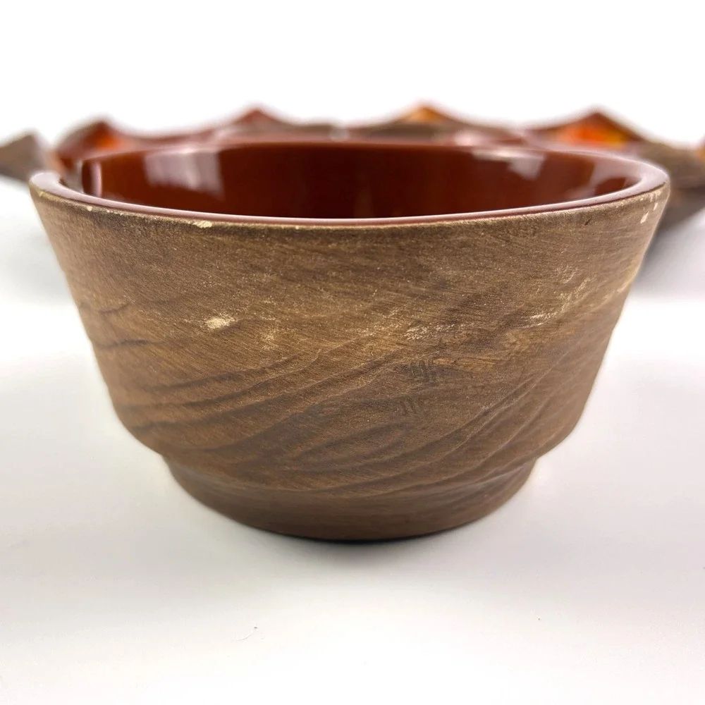 VTG MCM California Pottery Sequoia Ware 4 pc Condiment‎ Relish Chip Dip Set Lava - Picture 7 of 12